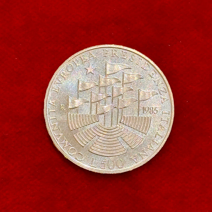Moneta 500 lire argento commemorativa Presidenza Italiana CEE 1985