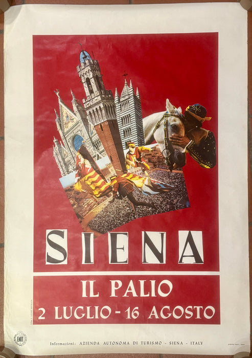 Manifesto ENIT Palio di Siena Azienda Autonoma Turismo Grafiche Meini 1960 ca