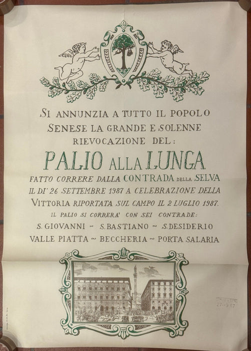 Manifesto Siena Palio alla Lunga Contrada Selva ufficiale Al.Sa.Ba. 1987