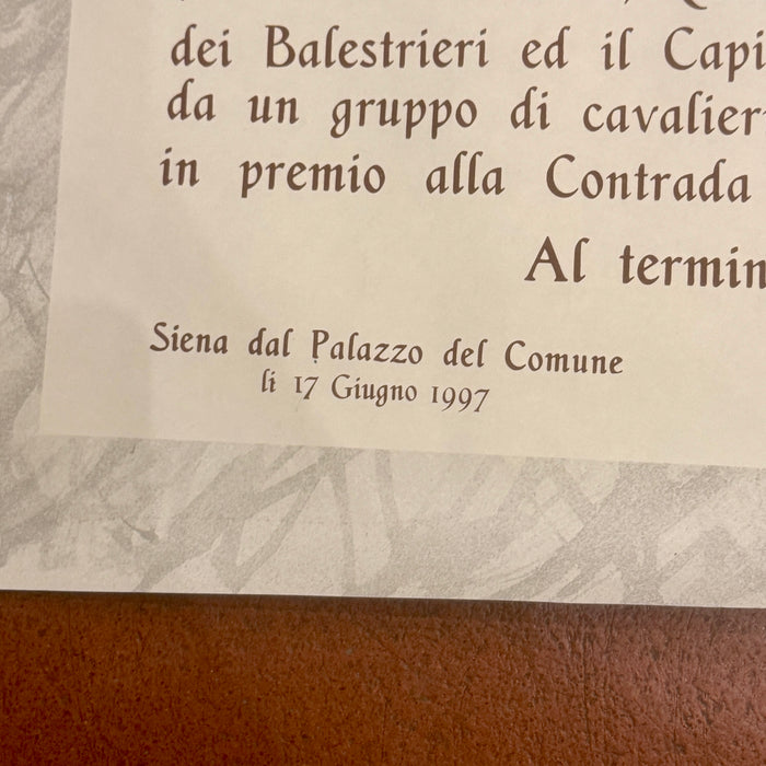 Manifesto Palio di Siena Imperiale Contrada della Giraffa grafiche Ticci 2 Luglio 1997
