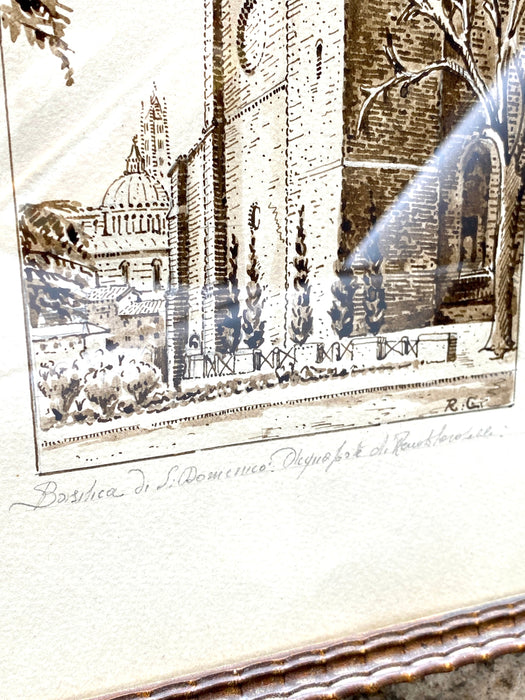 Renato Carapelli - "Basilica di San Domenico Siena" - tecnica mista su carta - 1950 ca
