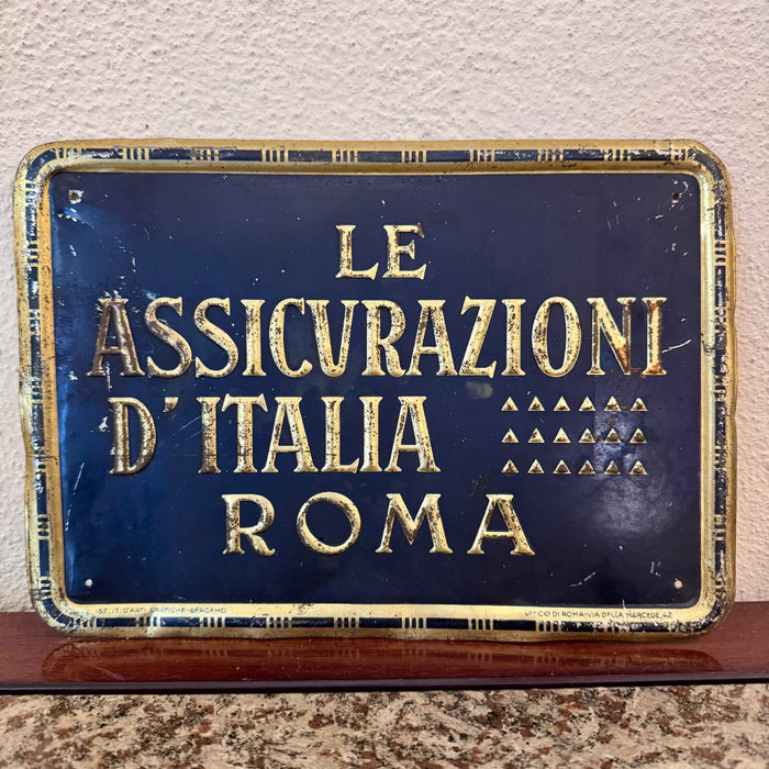 Insegna latta assicurazione Assicurazioni d'Italia Roma 1920 ca