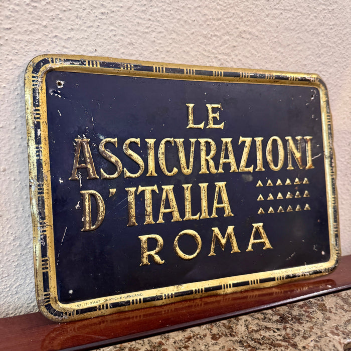 Insegna latta assicurazione Assicurazioni d'Italia Roma 1920 ca