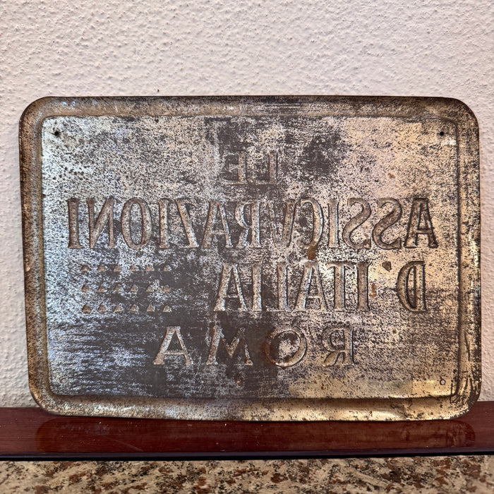 Insegna latta assicurazione Assicurazioni d'Italia Roma 1920 ca
