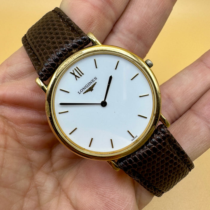 Longines Les Grandes Classiques orologio quarzo cassa dorata 34 mm Swiss 1990 ca