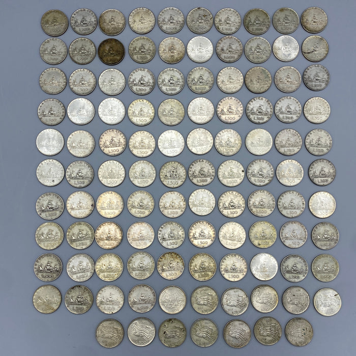 Lotto 107 monete 500 lire argento caravelle quadrighe dante
