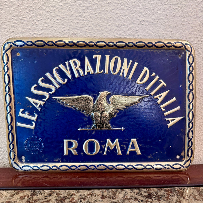 Insegna latta assicurazione Assicurazioni d'Italia Roma 1920 ca