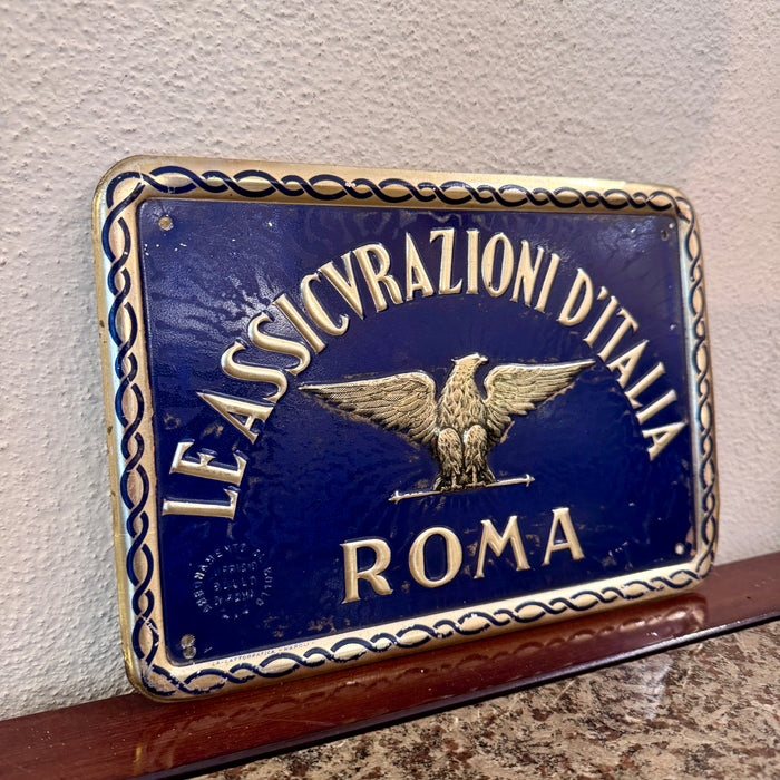 Insegna latta assicurazione Assicurazioni d'Italia Roma 1920 ca