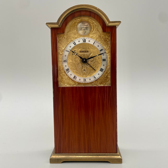 Swiza orologio sveglia da tavolo Tempus Fugit 8 jewels carica manuale Swiss 1970 ca