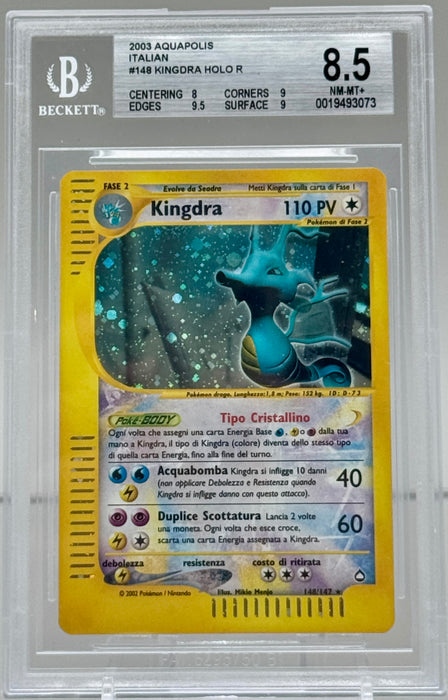 BGS 8.5 Kingdra Crystal 148/147 ITA Aquapolis carta Pokemon gradata 2002