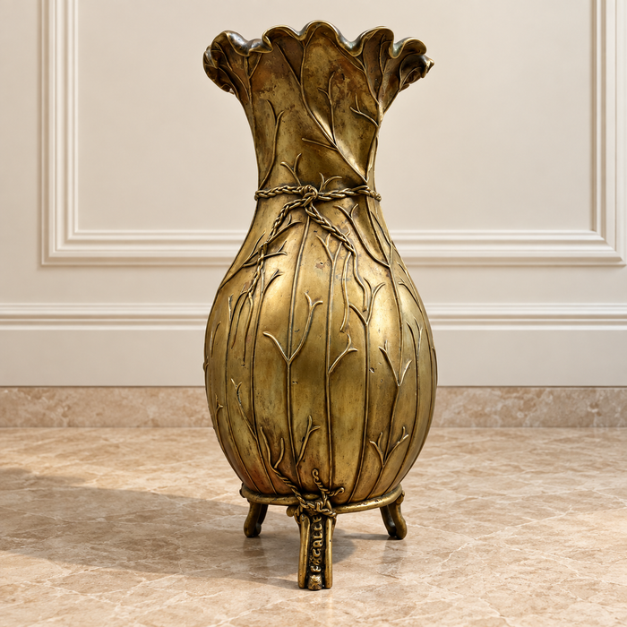 Vaso Emile Gallè portabastoni in bronzo floreale art noveau 1880 ca
