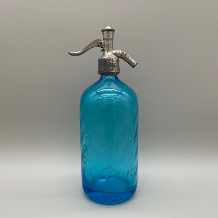 Ortensi Siena seltz sifone vetro blu 1900 ca
