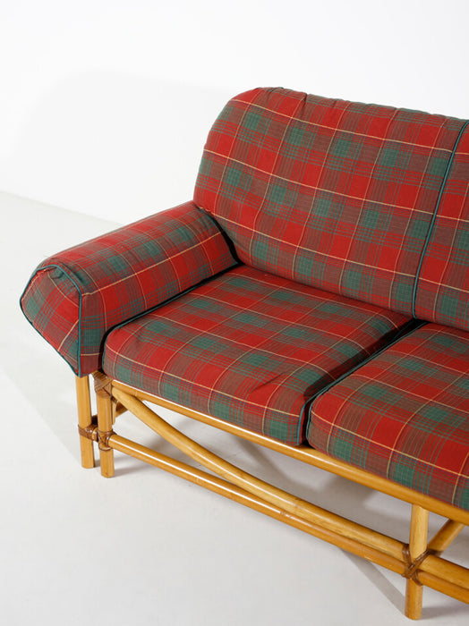 Divano tre posti legno e cuoio vintage Italia 1980 ca