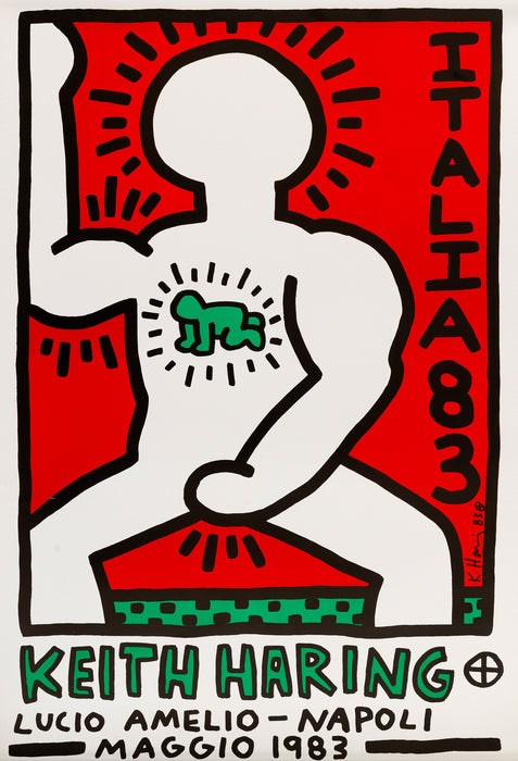 Manifesto “Haring 83" Keith Haring Lucio Amelio Napoli offset in cornice 1990 ca