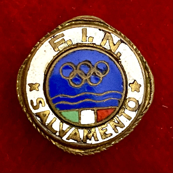 Distintivo FIN Federazione Italiana Nuoto Salvamento smaltato Bertoni Milano 1950 ca