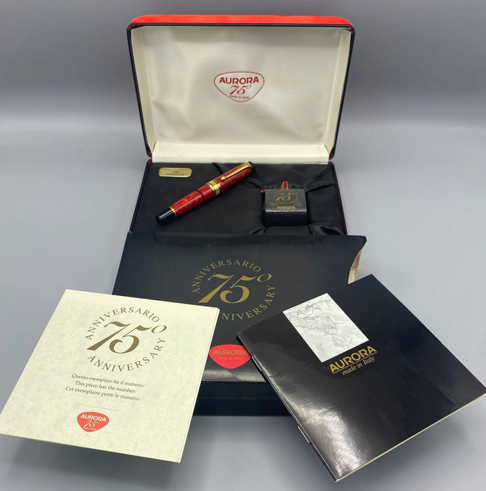 Penna Aurora stilografica Optima rossa 75 anniversario numerata con scatola 1994