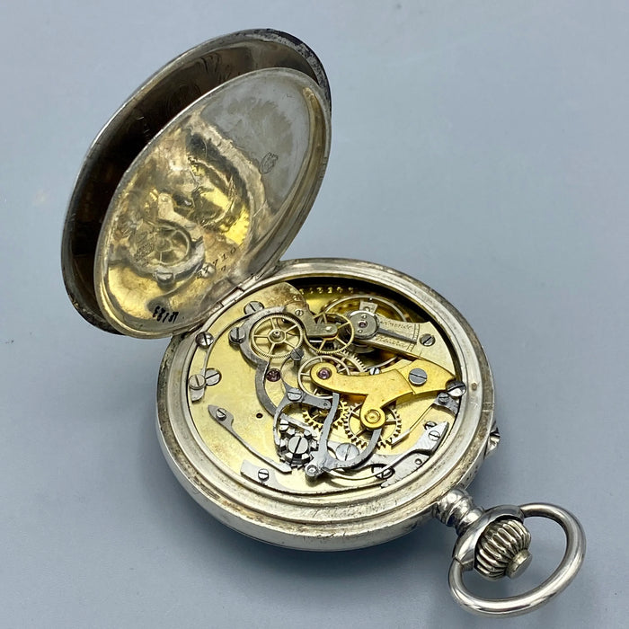 Chronographe Compteur orologio tasca argento medaglia Milano 51mm Swiss 1910 ca