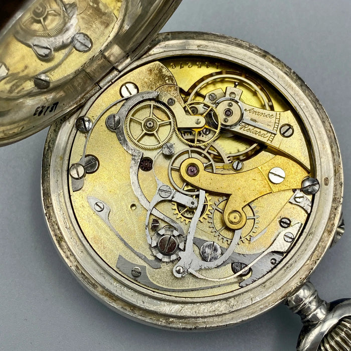 Chronographe Compteur orologio tasca argento medaglia Milano 51mm Swiss 1910 ca