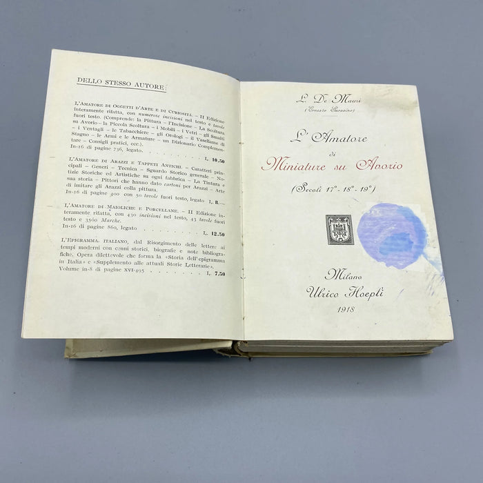 Hoepli “L’Amatore di miniature su avorio” manuale libro 1918