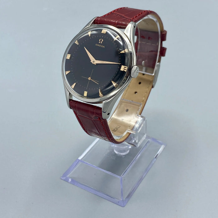 Omega Jumbo 38 mm orologio acciaio meccanico mov. 267 quadrante nero e oro rosa 1960 ca