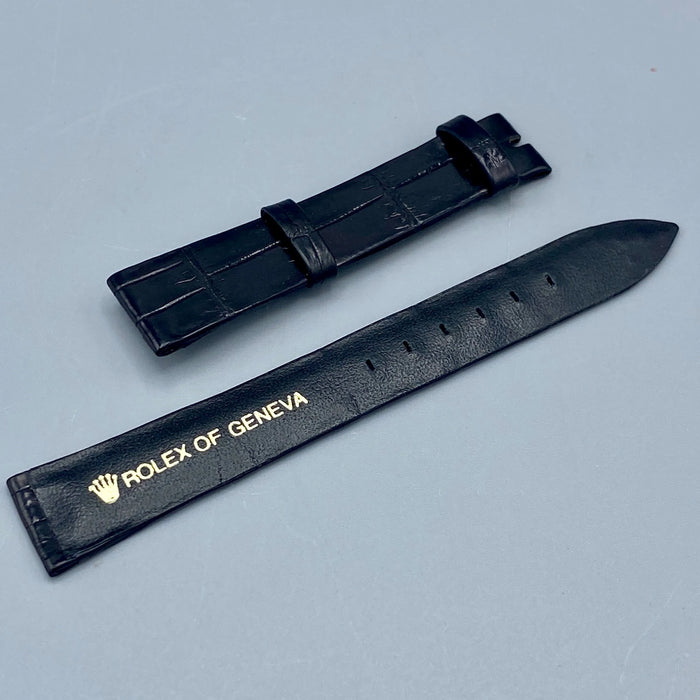 Rolex cinturino pelle coccodrillo nero 17mm marchiato nos 1970 ca