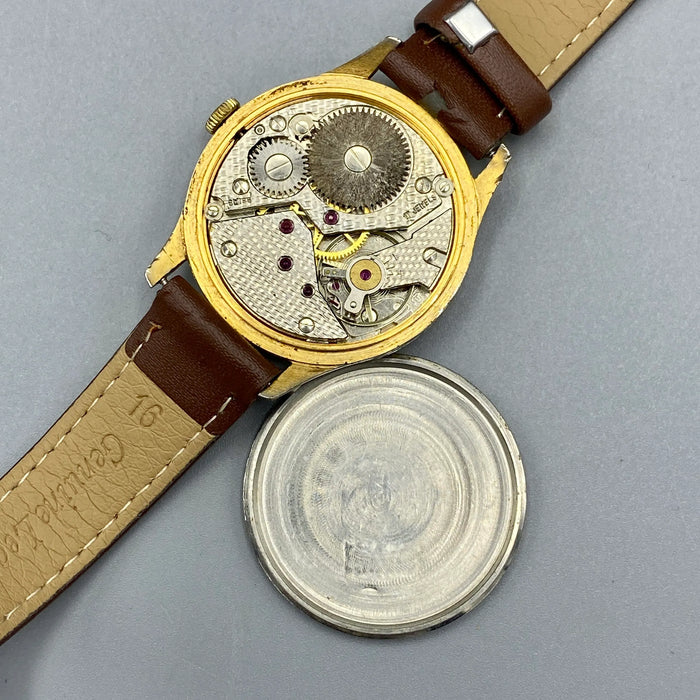 Technos orologio meccanico cal. Unitas 6352 dorato 35mm Swiss 1960 ca