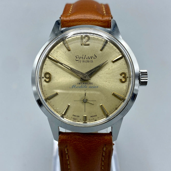 Evilard cal. AS 1130 orologio meccanico cromato 36 mm Swiss 1970 ca