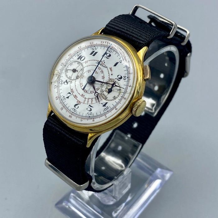 Perseo crono monopulsante orologio meccanico oro 18kt 38 mm Swiss 1930 ca