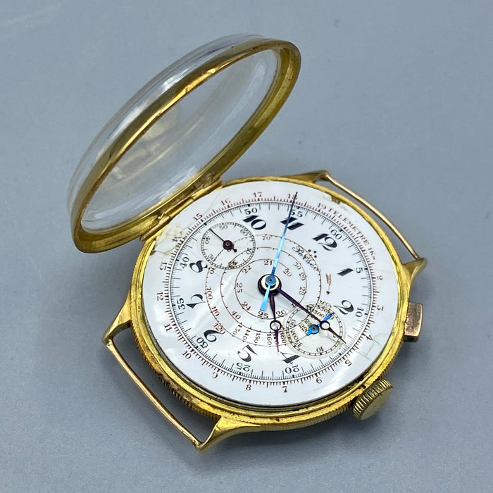 Perseo crono monopulsante orologio meccanico oro 18kt 38mm Swiss 1930 ca