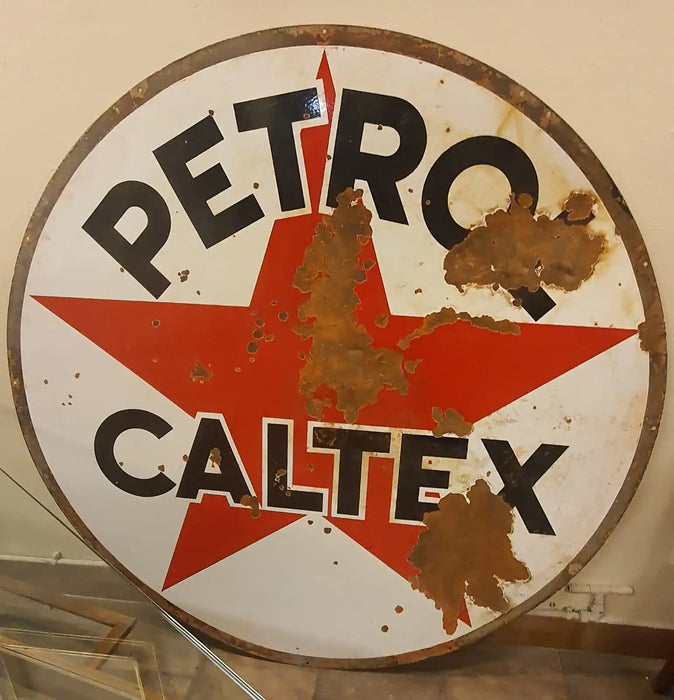 Petrol Caltex insegna smaltata bifacciale italiana 140 cm diametro 1950 c