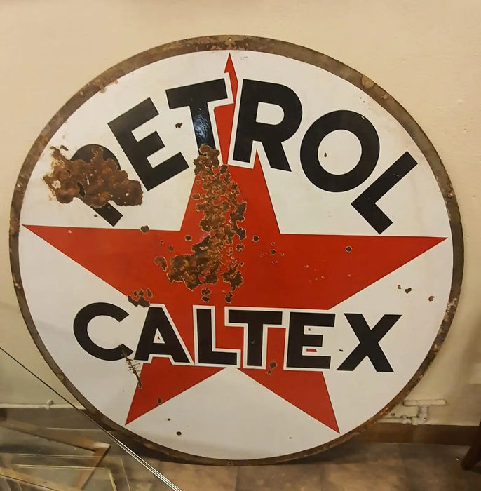 Petrol Caltex insegna smaltata bifacciale italiana 140 cm diametro 1950 c