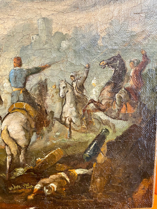 Quadro battaglia Fiandre olio su tela Nord Europa XVIII sec.
