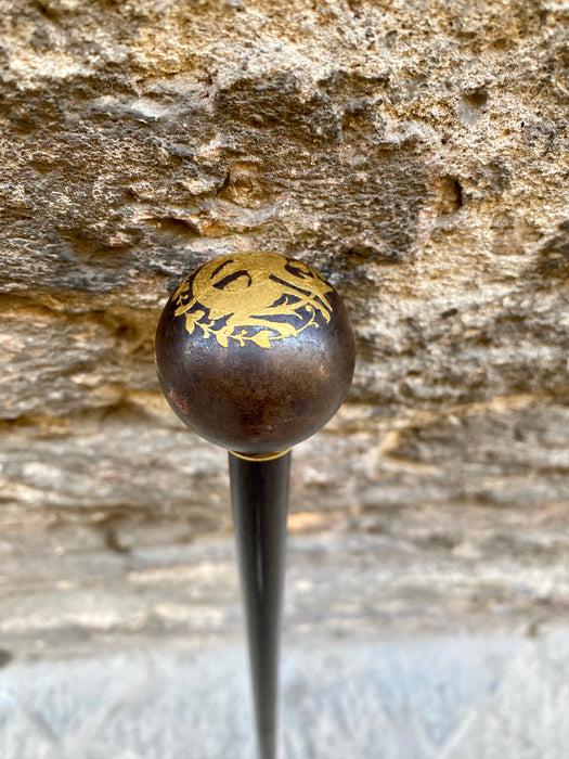 Bastone da passeggio in ebano con pomello ageminato in oro Toledo 1900 ca