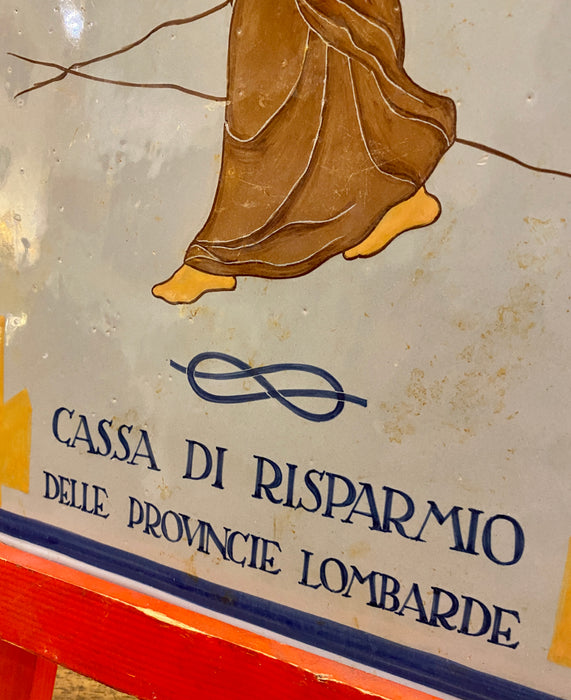 Targa "Cassa di Risparmio delle Provincie Lombarde" Milano pubblicitaria in maiolica Grazia Deruta 1930 ca